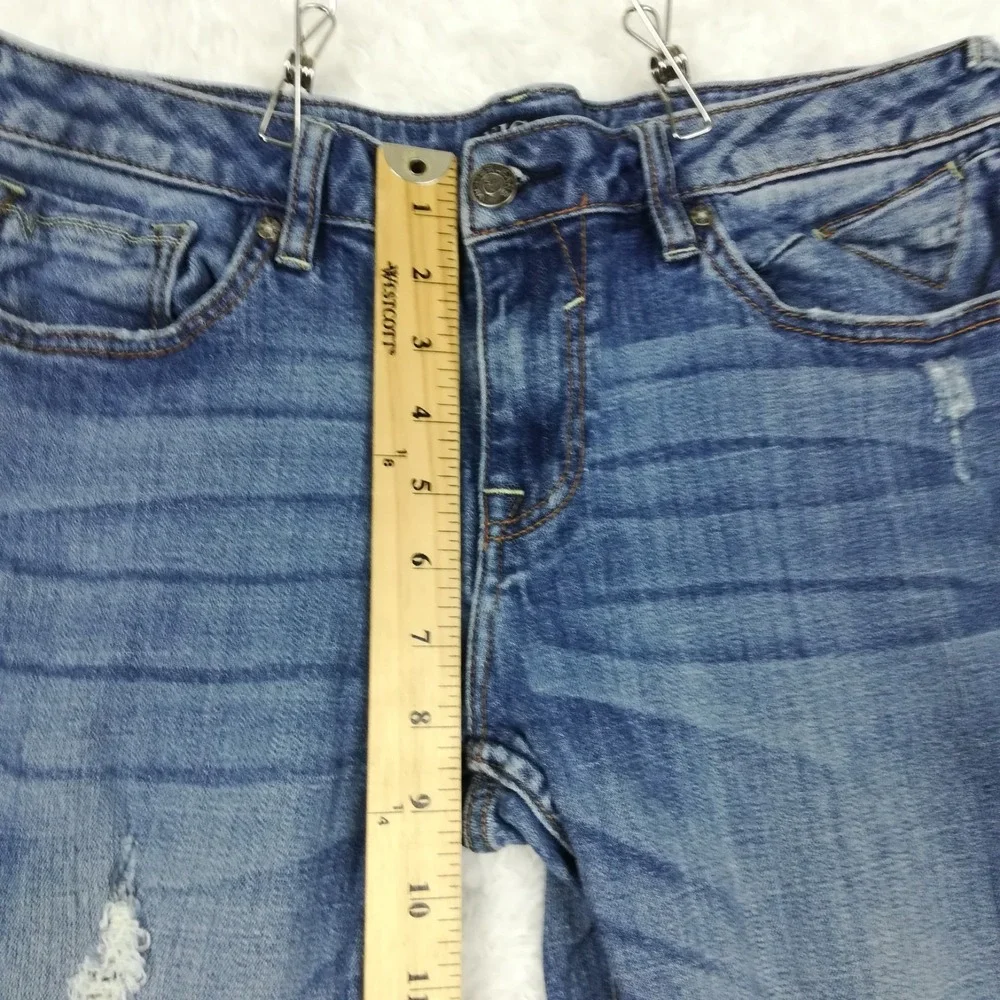 Vigoss Womens Jeans Chelsea Skinny Crop Blue Denim Raw Hem Mid Rise Distress 30